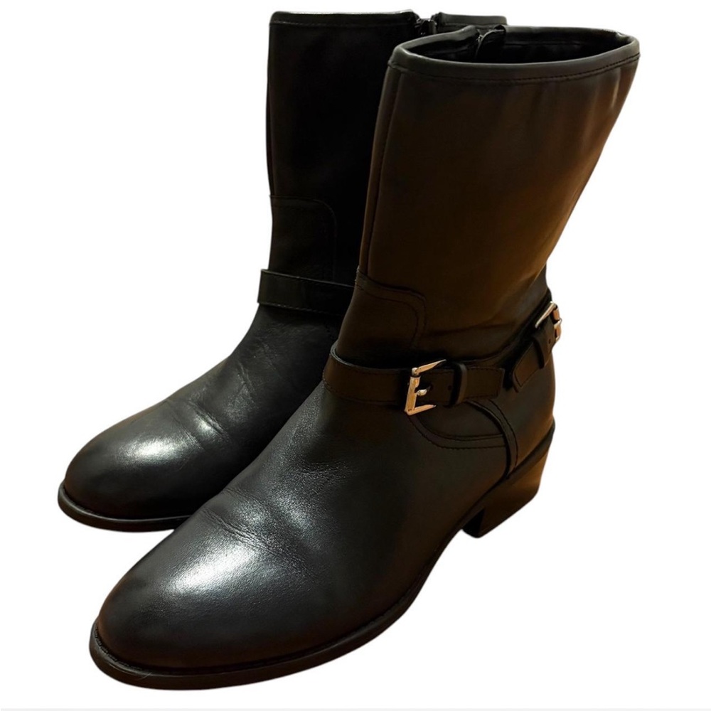 Lauren Ralph Lauren Women's Mesi Boot Black Leather Moto Riding Bootie Size 7